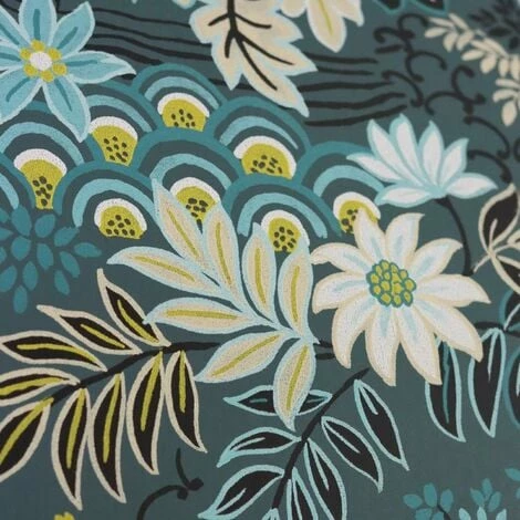 Rasch Floral Flower Nature Wallpaper Blue Green Yellow Rasch Floral Flower Nature Wallpaper Blue Green Yellow -RASCH Store 35920591 2