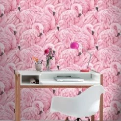 Pink Flamingo Wallpaper Animal Print Birds Feathers Mica Painted Effect Rasch -RASCH Store 3737692 4
