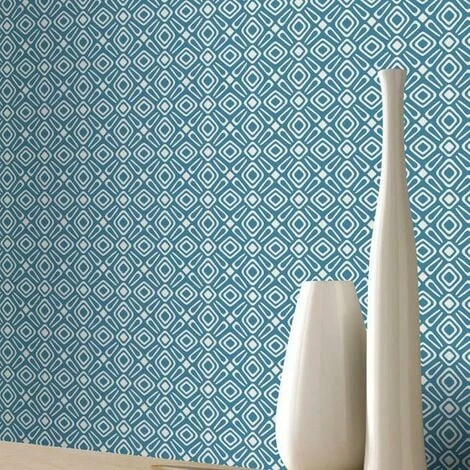3D Effect Geometric Wallpaper Blue White Retro Diamonds Squares Modern Rasch 4 3D Effect Geometric Wallpaper Blue White Retro Diamonds Squares Modern Rasch - Image 2