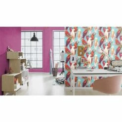 RASCH Parrots Birds Tree Feather Wallpaper Blue Red Pink Cream Animal Print Paste Wall -RASCH Store 4721880 2