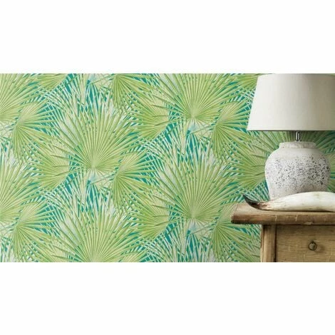 RASCH Palm Tree Inspired Wallpaper Exotic Tropical Vinyl Teal Green Floral Flowers 4 RASCH Palm Tree Inspired Wallpaper Exotic Tropical Vinyl Teal Green Floral Flowers - Image 2