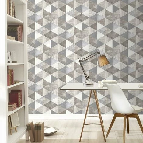 Grey Geometric Wallpaper Rasch Wood Effect Modern Contemporary 4 Grey Geometric Wallpaper Rasch Wood Effect Modern Contemporary - Image 2