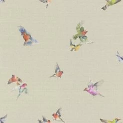 Watercolour Birds Wallpaper Rasch Paste The Wall Vinyl Textured Grey Pink Orange