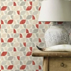Retro Geometric Wallpaper Rasch Paste The Wall Vinyl Textured Grey Red Cream -RASCH Store 50047056 2