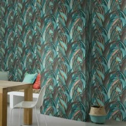 RASCH Studio Onszelf Lightly Textured Paste The Wall Blue Green Teal Tropical Grasses -RASCH Store 50779491 2