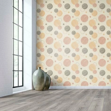 Circles Wallpaper Rasch Blown Vinyl Paste The Wall Textured Orange Cream 4 Circles Wallpaper Rasch Blown Vinyl Paste The Wall Textured Orange Cream - Image 2