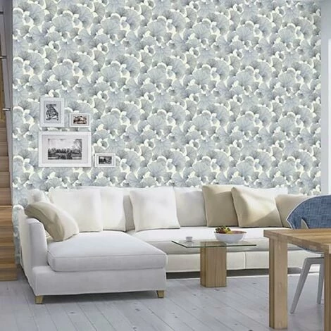 White Blue Floral Wallpaper Rasch Grey Vinyl Paste The Wall Textured 4 White Blue Floral Wallpaper Rasch Grey Vinyl Paste The Wall Textured - Image 2