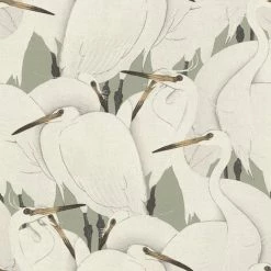 Crane Wallpaper Rasch Birds White Sage Textured Paste The Wall Vinyl