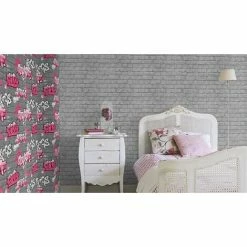Pink Silver Black - 237818 Urban Graffiti Brick Effect Kids Club Rasch Wallpaper -RASCH Store 53669685 2