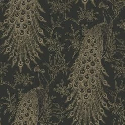 Rasch Wallpaper 405811 Proud Peacock Black And Gold