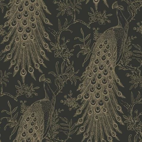 Rasch Wallpaper 405811 Proud Peacock Black and Gold Rasch Wallpaper 405811 Proud Peacock Black And Gold -RASCH Store 53669693 1