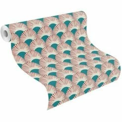 Onzself Retro Art Deco Wallpaper Rasch Geometric Textured Vinyl Green Blue Red -RASCH Store 53813082 3