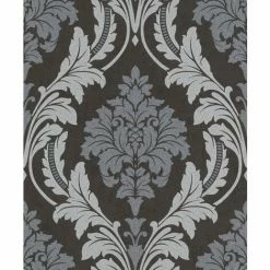 Rasch Wallpaper 541663 Shimmering Damask Charcoal Silver