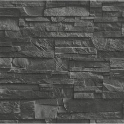 Rasch Wallpaper 475036 Faux Slate 3D Effect Black