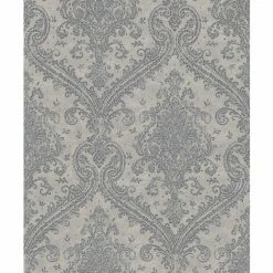 Rasch Wallpaper 420548 Shimmering Damask Grey And Pewter
