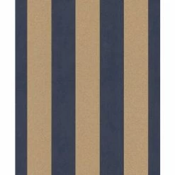 Rasch Wallpaper 542356 Shimmering Stripe Navy Antique Gold