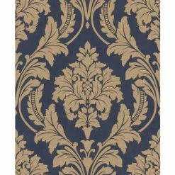 Rasch Wallpaper 541649 Shimmering Damask Navy Antique Gold