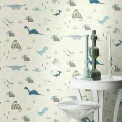 Rasch Dino Days Dinosaurs Blue Grey Childrens Bedroom Nursery Wallpaper 249347