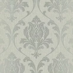 Rasch Highgrove Floral Damask Grey Metallic Silver Feature Wallpaper 274980
