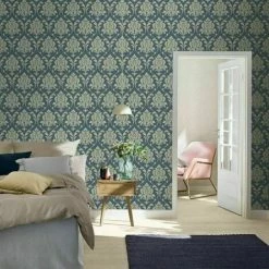 Rasch Highgrove Navy Metallic Gold Floral Damask Feature Wallpaper 274997 -RASCH Store 61257714 3