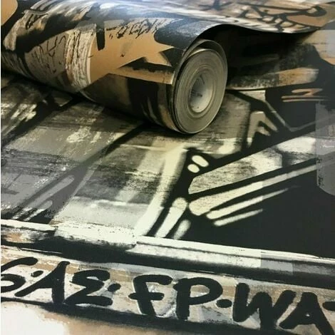 Rasch Brown Black Grey Metallic Silver Graffiti Children's Bedroom Wallpaper Rasch Brown Black Grey Metallic Silver Graffiti Children's Bedroom Wallpaper -RASCH Store 61257717 2