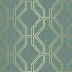 Rasch Highgrove Teal Metallic Gold Geometric Trellis Feature Wallpaper 275291