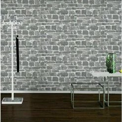 Rasch Light Grey Brick Stone Wall Effect Luxury Textured Wallpaper 265620