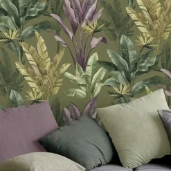 Rasch Madagascar Olive Purple Tropical Floral Paste The Paper Wallpaper -RASCH Store 61284773 2