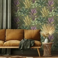 Rasch Madagascar Olive Purple Tropical Floral Paste The Paper Wallpaper -RASCH Store 61284773 3