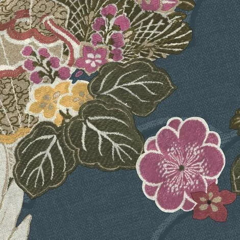 RASCH Navy Kyoto Crane Wallpaper Textured Oriental Japanese Birds Floral Pink 6 RASCH Navy Kyoto Crane Wallpaper Textured Oriental Japanese Birds Floral Pink - Image 4