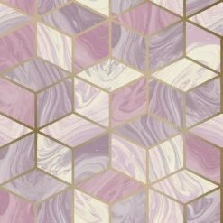 Rasch Marble Geometric Wallpaper (One Size) (Pink/Lilac)