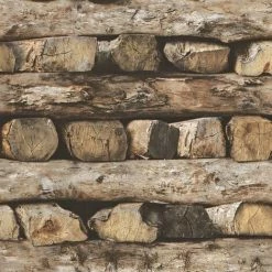 Rasch Logs Textured Wallpaper (10m X 53cm) (Brown)