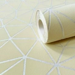 Rasch Symmetry Geometric Triangle Textured Wallpaper (32.1ft X 21in) (Mustard Yellow/Silver) -RASCH Store 70356523 2