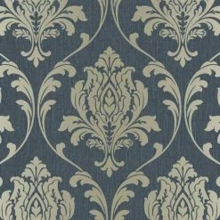 Rasch Highgrove Duplex Damask Textured Wallpaper (10m X 53cm) (Navy/Gold)