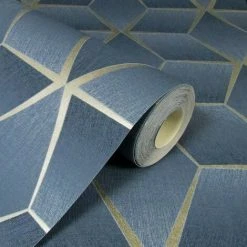 Rasch Geometric Textured Wallpaper (10m X 53cm) (Navy) -RASCH Store 70357398 3