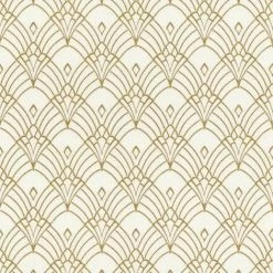 Rasch Astoria Art Deco Textured Wallpaper (10m X 53cm) (Gold/White)