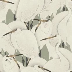 Rasch Kimono Huddling Heron Wallpaper (10m X 53cm) (White)