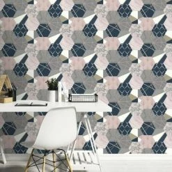 Rasch Patchwork Wallpaper (10m X 53cm) (Navy/Pink/Grey) -RASCH Store 70357930 3