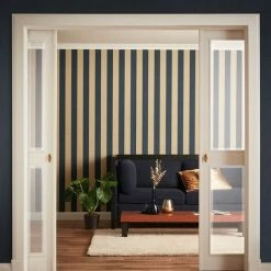 Rasch Glam Shimmering Stripe Textured Wallpaper (10m X 53cm) (Navy/Antique Gold)