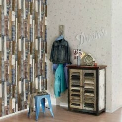 Rasch Wood Panel Textured Wallpaper (10m X 53.5cm) (Natural/Blue) -RASCH Store 70395100 3