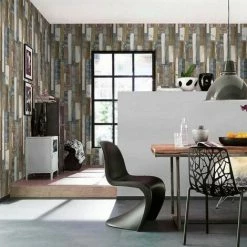 Rasch Wood Panel Textured Wallpaper (10m X 53.5cm) (Natural/Blue) -RASCH Store 70395100 4