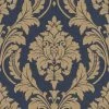 Rasch Glam Shimmering Damask Textured Wallpaper (10m X 53cm) (Navy/Antique Gold)