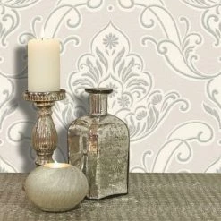 Pink Silver Damask Wallpaper Ornamental Glitter Sparkle Floral Rasch Gatsby -RASCH Store 7294446 2