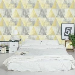 Triangle Geometric Vintage Yellow Wallpaper Non Woven Textured Vinyl Rasch -RASCH Store 9157013 3