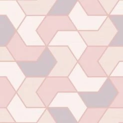 Pink White Geometric Hexagon Wallpaper Metallic Sheen Glitter Modern Rasch