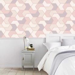 Pink White Geometric Hexagon Wallpaper Metallic Sheen Glitter Modern Rasch -RASCH Store 9385876 3
