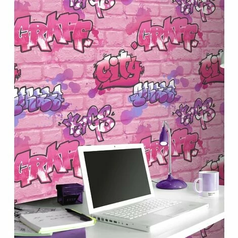 RASCH Girls Pink Graffiti Wallpaper Glitter Spray Paint Embossed Childrens Room Urban 4 RASCH Girls Pink Graffiti Wallpaper Glitter Spray Paint Embossed Childrens Room Urban - Image 2
