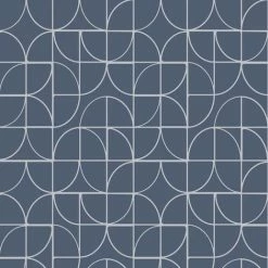 Rasch Geometric Curves Blue Silver Metallic Glitter Textured Vinyl Wallpaper