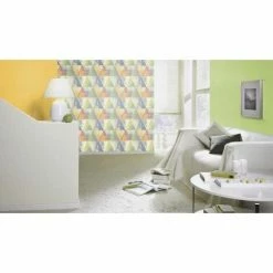 Rasch Green Yellow Blue Red Pastel Triangle Paste Wall Geometric Vinyl Wallpaper -RASCH Store 9730455 4