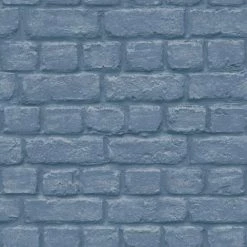 RASCH Urban Brick Effect Blue Wallpaper Embossed Textured Industrial Metallic Silver